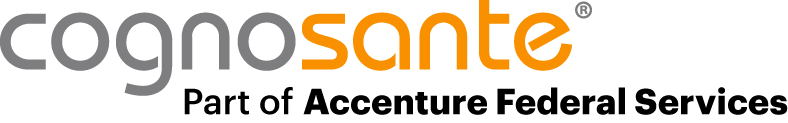 Text logo in gray and orange Cognosante part of AFS